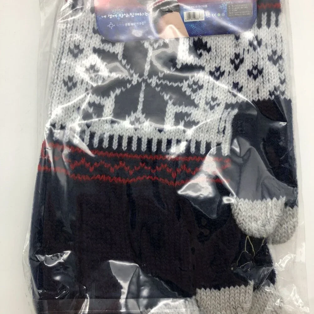 Hansun Smart Touch Winter Gloves Unisex One Size Navy‎ Fair Isle Korean Knit